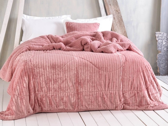 Κουβερτοπάπλωμα Shabby Pink Ρυθμός Υπέρδιπλo 220x240cm Flannel.Sherpa