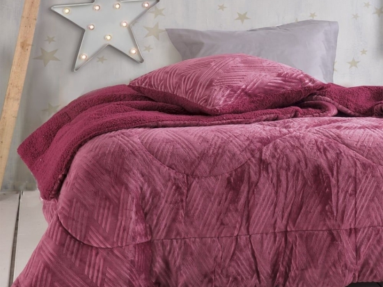 Κουβερτοπάπλωμα Lotus Bordo Ρυθμός Ημίδιπλο 160x220cm Flannel.Sherpa