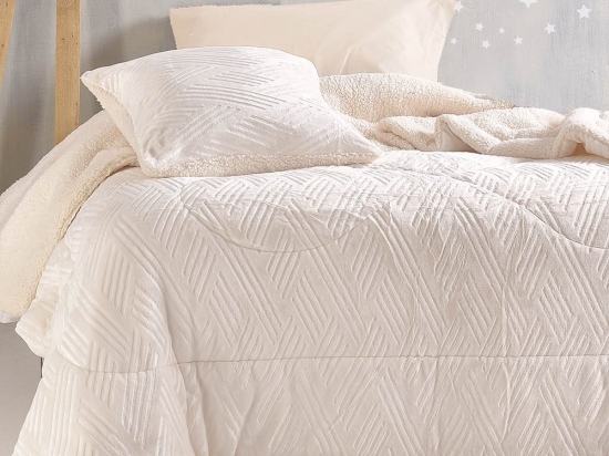 Κουβερτοπάπλωμα Lotus Ecru Ρυθμός Ημίδιπλο 160x220cm Flannel.Sherpa