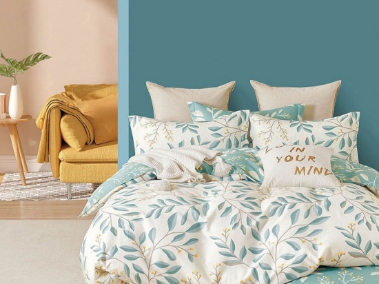 Σεντόνια Silke (Σετ 4τμχ) Mint-Beige Ρυθμός Υπέρδιπλο 230x260cm 100% Βαμβακοσατέν