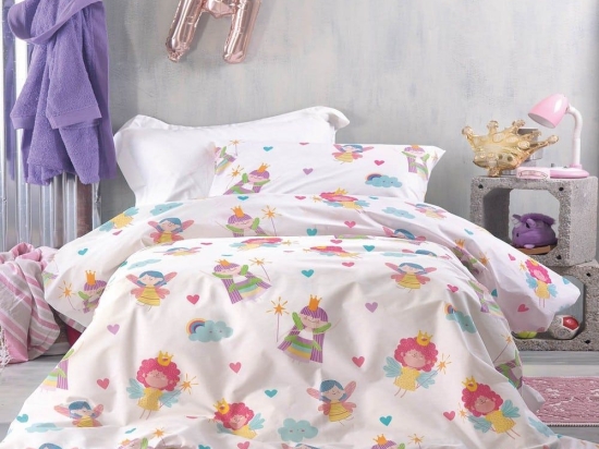 Κουβερλί Παιδικό Fairies (Σετ 2τμχ)  White-Pink Ρυθμός Μονό 160x240cm 100% Βαμβάκι