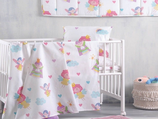 Πάντα Κούνιας Fairies White-Pink Ρυθμός 43x200cm 100% Βαμβάκι