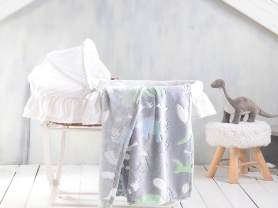Κουβέρτα Βρεφική Flannel Fleece Dinoland Grey Ρυθμός Κούνιας 110x140cm Flannel