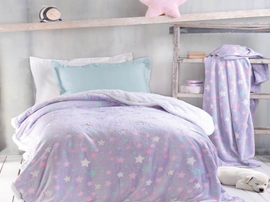 Κουβέρτα Παιδική Flannel Fleece Luminous Starday Lila Ρυθμός Ημίδιπλο 160x220cm Flannel