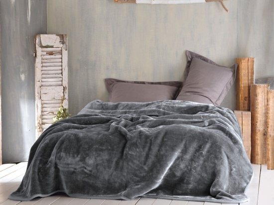 Κουβέρτα Velour Dark Grey Ρυθμός Ημίδιπλο 160x220cm Πολυέστερ