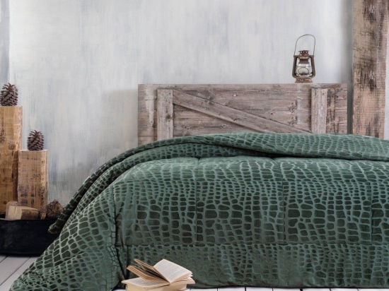 Κουβερτοπάπλωμα Croco Velvet Green Ρυθμός Ημίδιπλο 160x220cm Βελούδο