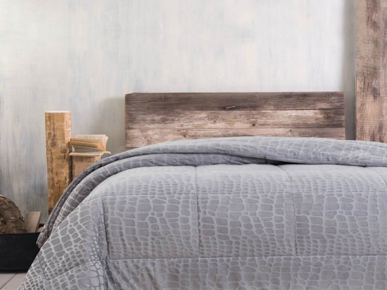 Κουβερτοπάπλωμα Croco Velvet Light Grey Ρυθμός Ημίδιπλο 160x220cm Βελούδο