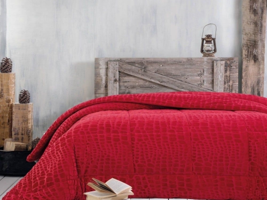 Κουβερτοπάπλωμα Croco Velvet Red Ρυθμός Υπέρδιπλo 220x240cm Βελούδο