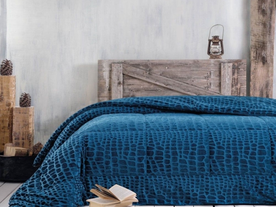 Κουβερτοπάπλωμα Croco Velvet Dark Blue Ρυθμός Ημίδιπλο 160x220cm Βελούδο