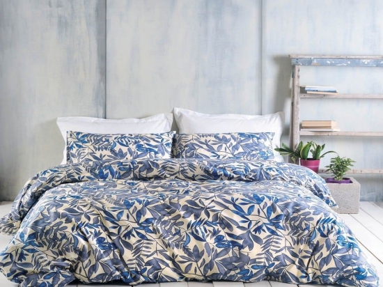 Σεντόνια Elein (Σετ 4τμχ) Blue-Ecru Ρυθμός Queen Size 230x260cm Βαμβάκι-Πολυέστερ