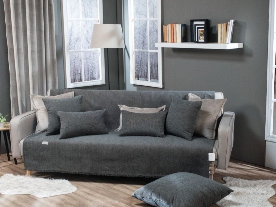 Ριχτάρι Solid 304 Grey-Blue Τeoran Τριθέσιο 180x300cm Βαμβάκι-Πολυέστερ