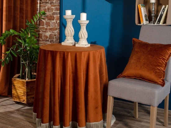 Ροτόντα Με Κρόσσι Velvet 05 Terra Teoran Διάμετρος 180cm Φ180 Βαμβάκι-Ακρυλικό