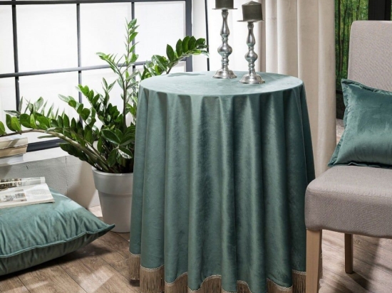 Ροτόντα Με Κρόσσι Velvet 15 Pine Green Teoran Διάμετρος 180cm Φ180 Βαμβάκι-Ακρυλικό