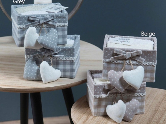 Λαβέτες Σετ 4τμχ Σε Ξύλινο Κουτί Box 1008 Beige Teoran Σετ Πετσέτες Ξύλο,Ύφασμα