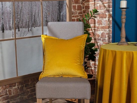 Μαξιλαροθήκη Διακοσμητική Velvet 14 Yellow Teoran 45X45 Βαμβάκι-Ακρυλικό