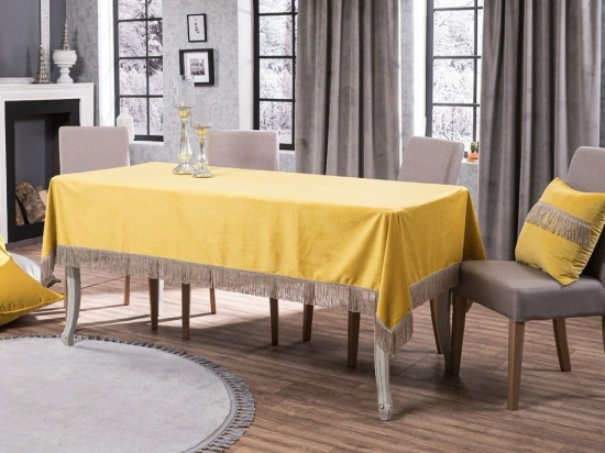 Τραπεζομάντηλο Velvet 14 Yellow Teoran 140X180 Βαμβάκι-Ακρυλικό