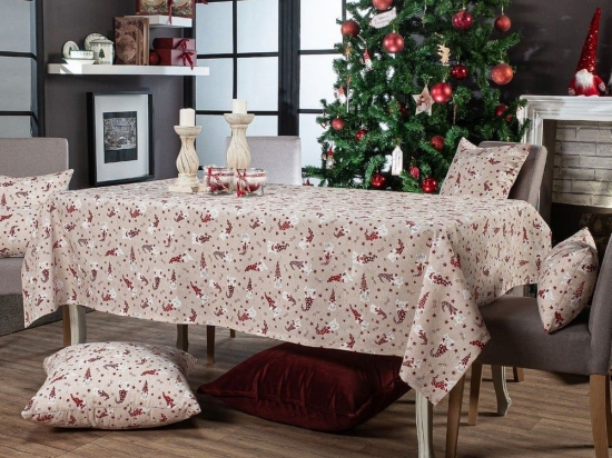 Τραπεζομάντηλο Χριστουγεννιάτικο Zermatt Beige-Red Teoran 135X135cm