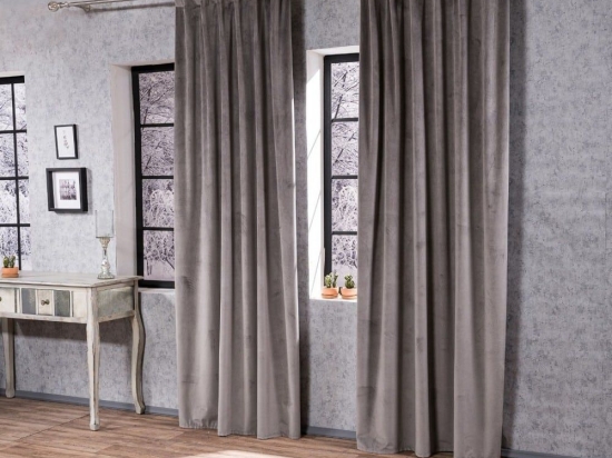 Κουρτίνα Velvet Με Τρέσα 11 Silver 140x260cm Teoran 140X260 Βαμβάκι-Ακρυλικό