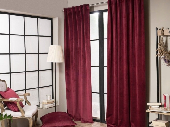 Κουρτίνα Velvet Με Τρέσα 10 Bordo 140x260cm Teoran 140X260 Βαμβάκι-Ακρυλικό
