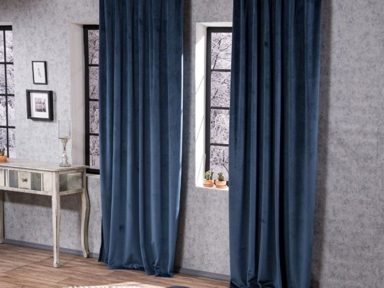 Κουρτίνα Velvet Με Τρέσα 04 Dark Blue 140x260cm Teoran 140X260 Βαμβάκι-Ακρυλικό
