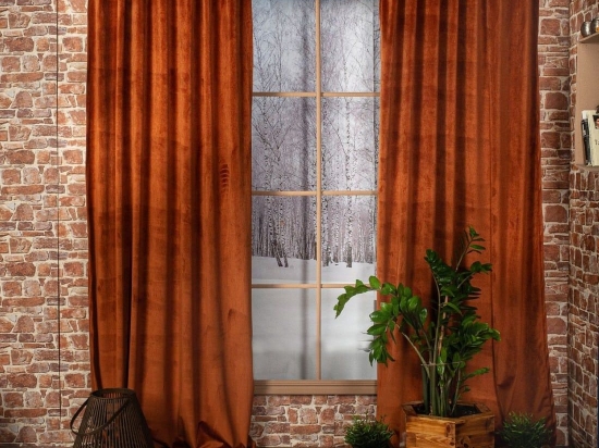 Κουρτίνα Velvet Με Τρέσα 05 Terra 140x260cm Teoran 140X260 Βαμβάκι-Ακρυλικό