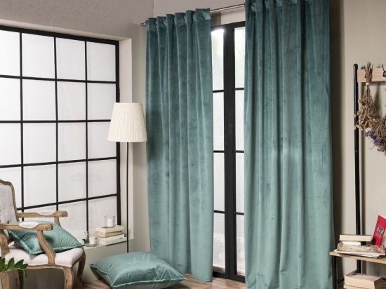 Κουρτίνα Velvet Με Τρέσα 15 Green 140x260cm Teoran 140X260 Βαμβάκι-Ακρυλικό