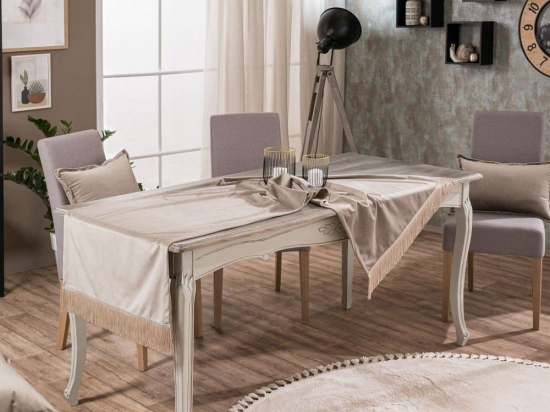 Τραβέρσα (Sari) Velvet 07 Taupe Teoran 65X200 Βαμβάκι-Ακρυλικό