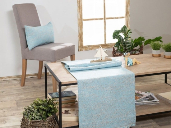 Τραβέρσα Avellino 05 Blue Teoran 45X180 Βαμβάκι-Πολυέστερ