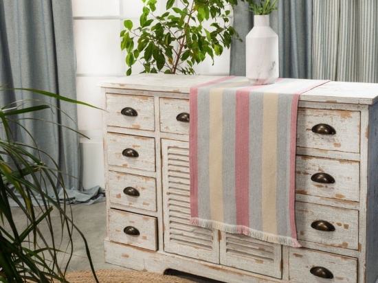 Τραβέρσα Lazio 06 All Over Pink Teoran 45X180 Βαμβάκι-Πολυέστερ