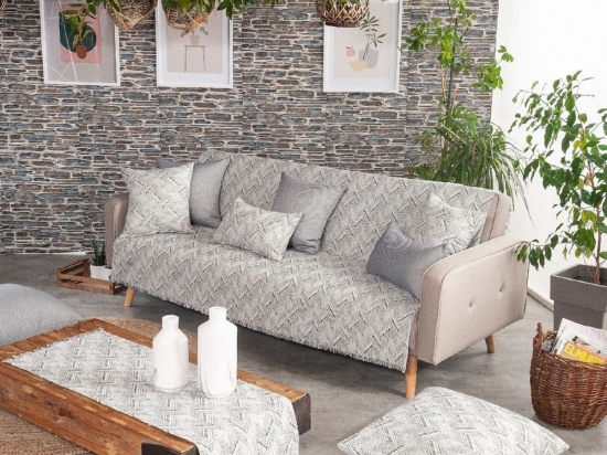 Τραβέρσα Siena 04 Grey Teoran 45X180 Βαμβάκι-Πολυέστερ
