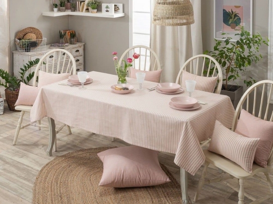 Τραπεζομάντηλο Guensa 06 Pink Teoran 135X180cm Βαμβάκι-Πολυέστερ