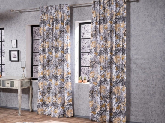 Κουρτίνα Frontera Grey-Gold Teoran 140X260 Βαμβάκι-Πολυέστερ
