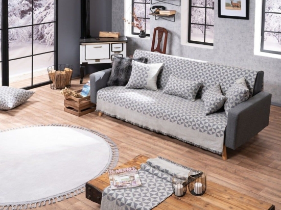 Ριχτάρι Columbia 11 Dark Grey Teoran Τριθέσιο 180x300cm Ακρυλικό,Βαμβάκι, Polyester