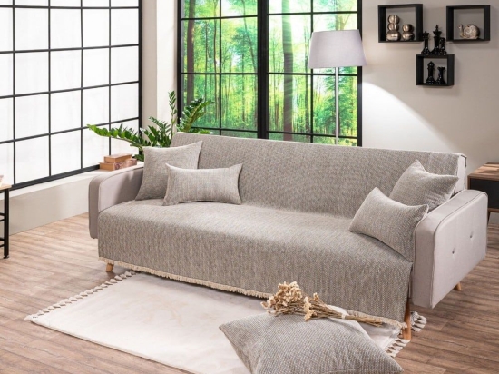 Ριχτάρι Minessota 01 Ecru Teoran Τριθέσιο 180x300cm Ακρυλικό,Βαμβάκι, Polyester