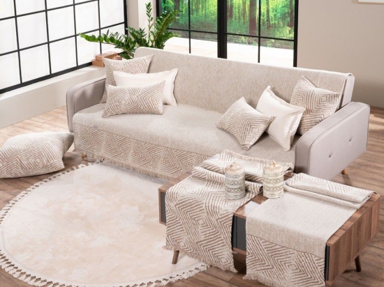 Ριχτάρι Philadelphia 02 Beige Teoran Τριθέσιο 180x300cm Ακρυλικό,Βαμβάκι, Polyester
