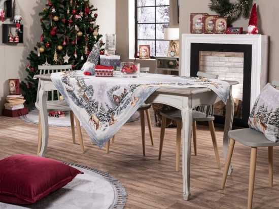 Τραπεζοκαρέ Χριστουγεννιάτικο Baden Grey Teoran 140 X140