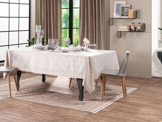 Τραπεζομάντηλο Clermont 01 Ecru Teoran 155x230 160x230cm Βαμβάκι-Πολυέστερ