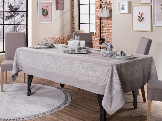 Τραπεζομάντηλο Clermont 05 Grey Teoran 155Χ260 Βαμβάκι-Πολυέστερ