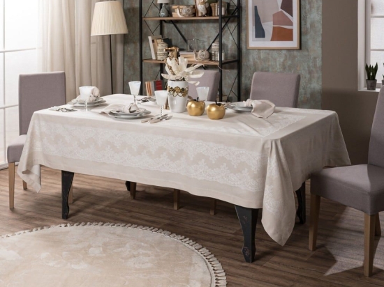 Τραπεζομάντηλο Rochelle 01 Ecru Teoran 155x230 160x230cm Βαμβάκι-Πολυέστερ