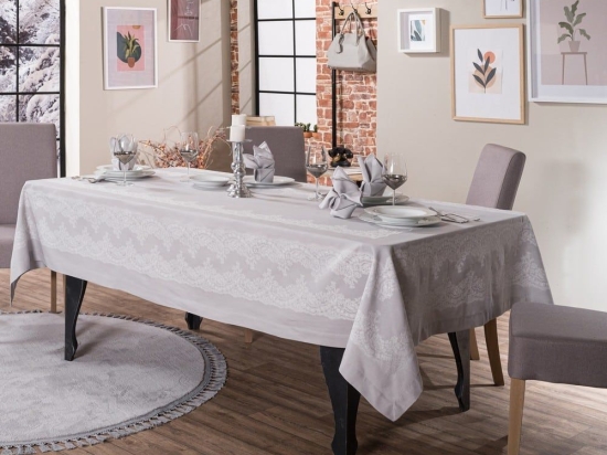 Τραπεζομάντηλο Rochelle 03 Grey Teoran 155x230 160x230cm Βαμβάκι-Πολυέστερ