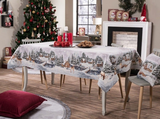 Τραπεζομάντηλο Χριστουγεννιάτικο Baden Grey Teoran 140X220