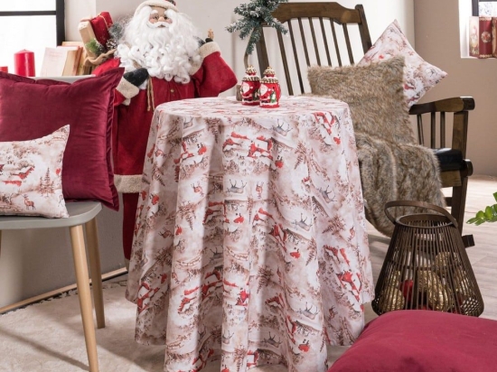 Ροτόντα Χριστουγεννιάτικη Bremen Beige-Red Teoran Διάμετρος 180cm Φ180
