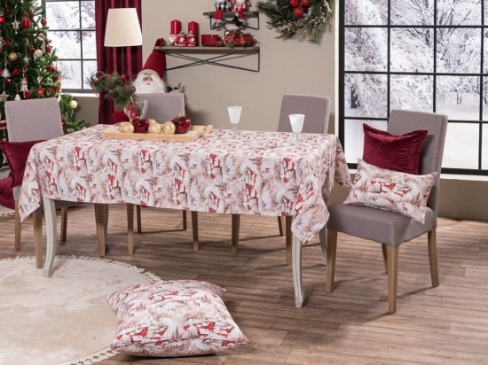 Τραπεζομάντηλο Χριστουγεννιάτικο Bremen Beige-Red Teoran 135X180cm