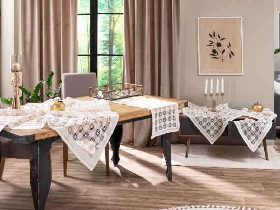Χειροποίητο Σετ Τραπεζαρίας (5τμχ) NX516 Multi Teoran 135X135cm Λινό
