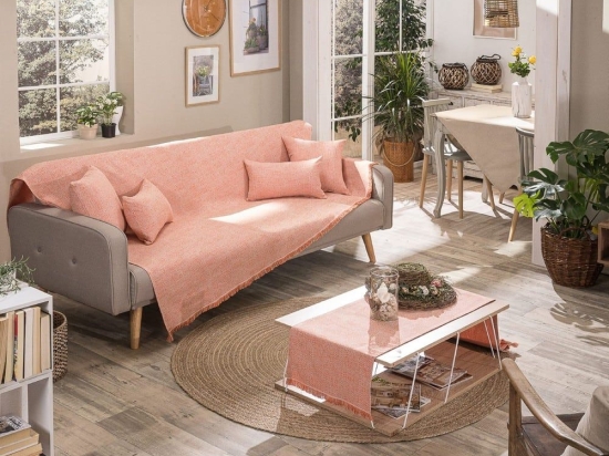 Ριχτάρι Savona 15 Pink Teoran Τριθέσιο 180x300cm Βαμβάκι-Πολυέστερ