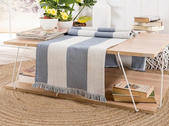 Τραβέρσα Gella 05 Blue Teoran 45X180 Βαμβάκι-Πολυέστερ