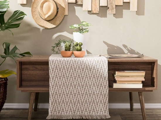 Τραβέρσα Giardino 02 Beige Teoran 45X180 Βαμβάκι-Πολυέστερ