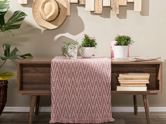 Τραβέρσα Giardino 06 Pink Teoran 45X180 Βαμβάκι-Πολυέστερ