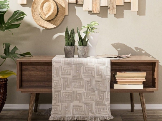 Τραβέρσα Messina 02 Beige Teoran 45X180 Βαμβάκι-Πολυέστερ
