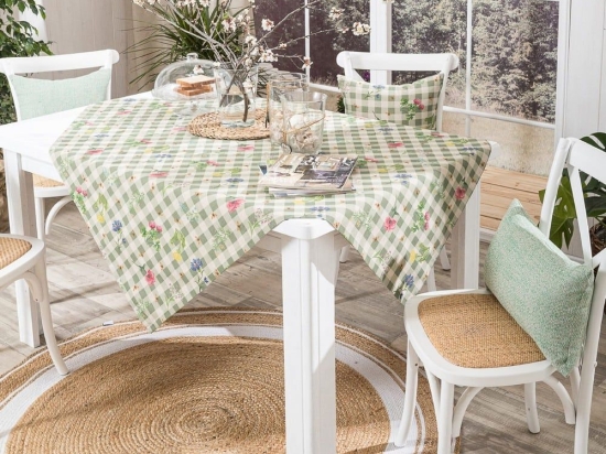 Τραπεζομάντηλο Parrillia 08 Green Teoran 135X135cm Βαμβάκι-Πολυέστερ